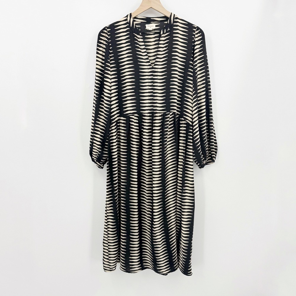World Market Black Cream Geometric Print Viscose Midi Dress S/M Indie Tribal